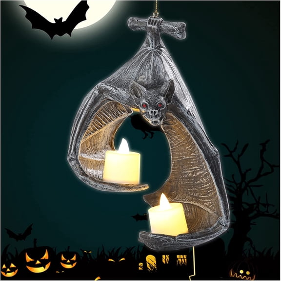 Bat Wall Tealight Holder,Halloween Bat Candle Decorations Gothic Bat Wall Sconce Candle Holder with Candles,Halloween Candlestick Hanging Decoration
