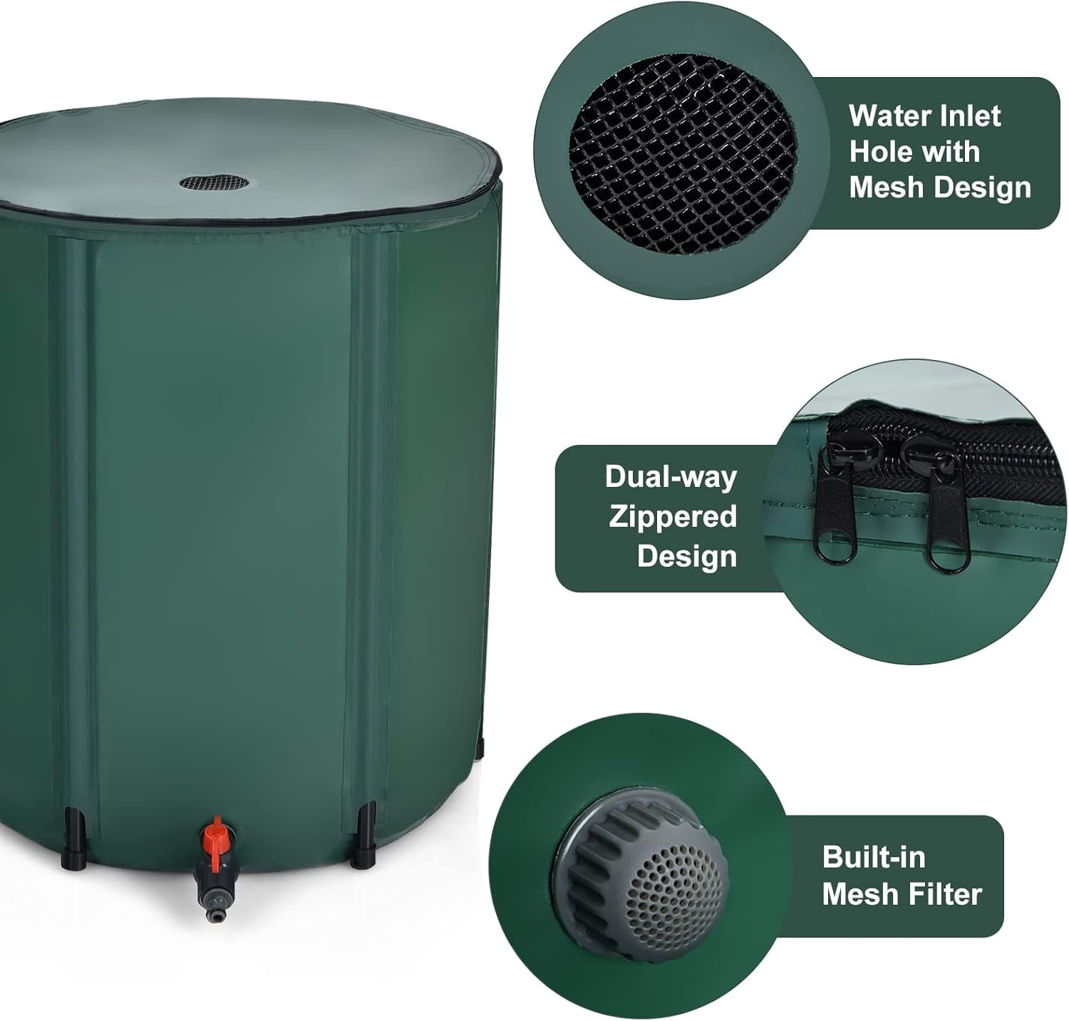 ZYPPP 60 Gallon Collapsible Rain Barrel, Portable Rain Barrels to Collect Rainwater from Gutter, Rainwater Collection System, Water Storage Tank Catcher Container with Filter Spigot