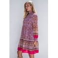 thumbnail image 4 of a.Jesdani Elegant Purple Floral Mini Dress - High Neck & Puff Sleeves, 4 of 8