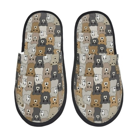 Balery Cartoon Bear Slient Indoor Furry Fleece Comfort House Shoes Soft Non-Slip Home Shoes Cotton slippers House Slippers-- Large