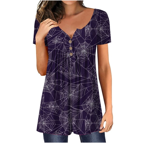 Blusas Para Mujer, Conjuntos de Camisas, Tops, Moda , Manga Corta, Cuello en V, Estampado de Botones, Blusa Informal, Camiseta Odeerbi ODB136985