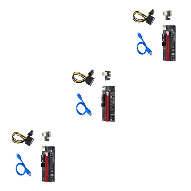 Maytalsory PCI-E Extender Cable USB 3.0 1X to 16X LED Light Capacitors Card Portable Computer Desktop PC Adaptor Accessories Blue 3Set