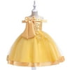 LoyisViDion Baby Girls Dress Clearance Toddler Girls Temperament Minimalistic Bowknot Embroidered Flower Net Yarn Birthday Party Gown Dresses Yellow 9-10 Years