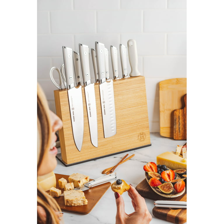 Schmidt Brothers Cutlery 14 Piece Professional Series Forged Stainless  Steel Knife Block Set, White Handles