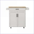 thumbnail image 3 of Kitchen Island Rolling Cart with Drawer, 2 Doors & Adjustable Shelves – White Farmhouse Rubber Wood Top | White | Solid Wood+MDF, 3 of 16