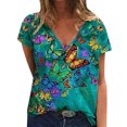 thumbnail image 2 of T-Shirt à Col en V Imprimé à Manches Courtes T-shirts Décontractés Blouse, 2 of 5