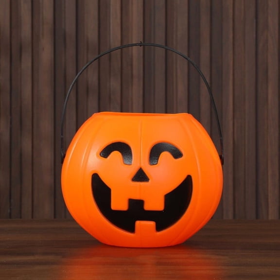 Halloween Portable Jack O Lantern Bucket Reusable Pumpkin Storage Pail Fall Holiday Candy Holder Indoor Outdoor Seasonal Party Yard Home Decor Supplies