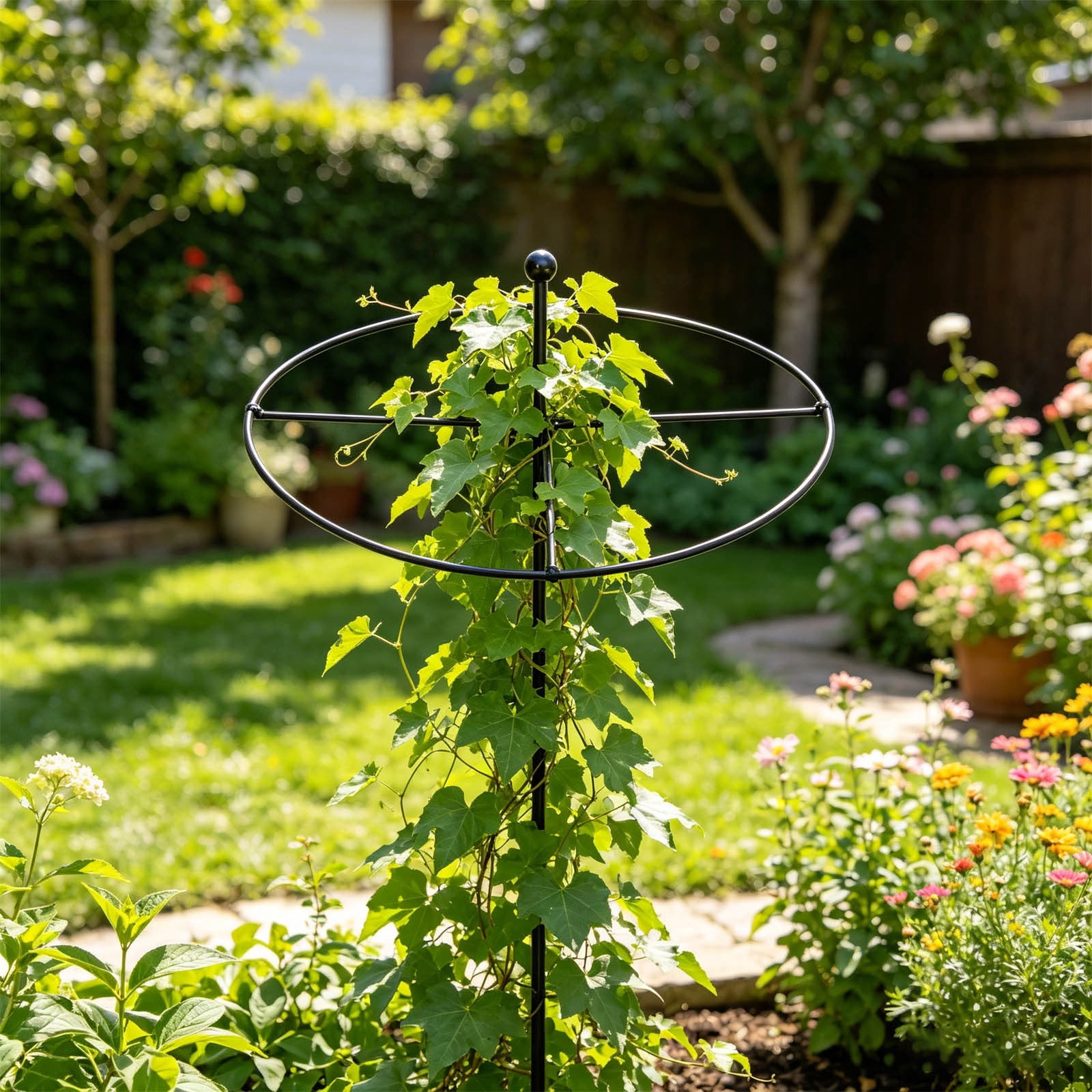 Cadancy Garden Plants Support Stake Round Metal Trellis for Climbing Roses Outdoor Flower Cage Stand Yard Obelisk Tomato Peony Vine Growing Frame Patio Lawn Accessory