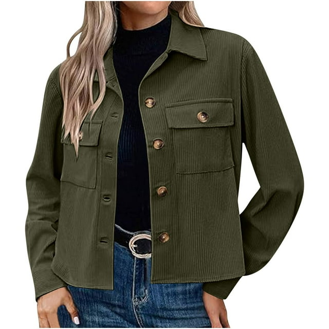 Timegard Button down Shirts for Women Cropped Long Sleeve Jackets Fall Solid Color Casual Loose Tops