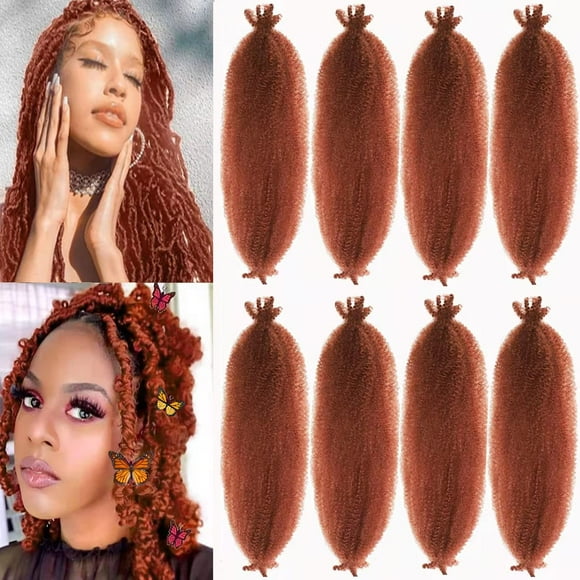 8 Packs copper Red Pre-Separated Springy Afro Twist Hair Suitable For Damaged Soft Locs Synthetic Marley Twist Braiding For Black Women (18inch 350)