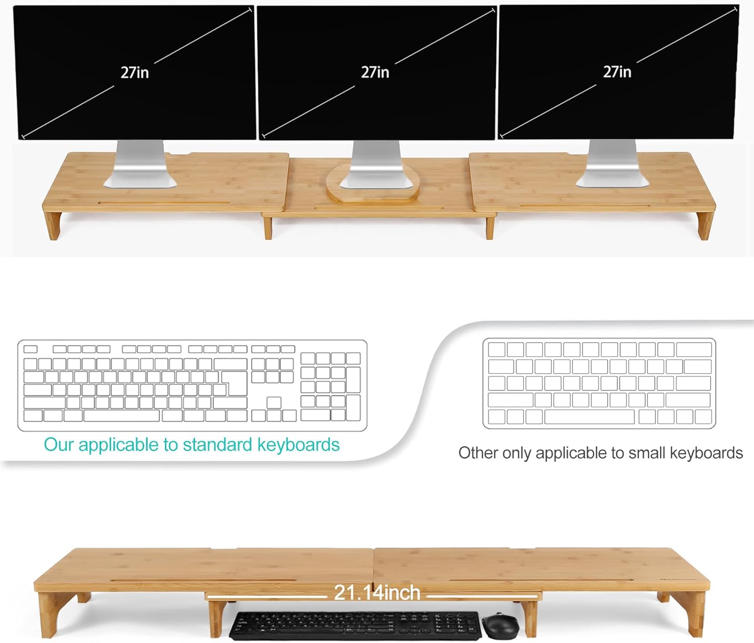 60 Inch Large  Dual Monitor Stand Riser with 3 Shelves Adjustable Length Angle for Desk
