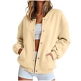 thumbnail image 2 of Otntypg Women's Baseball Varsity Jacket Casual Fall Snap Button Down Cardigan Outwear Coat Lightweight Fashion School Bomber Jacket with Pockets, 2 of 9