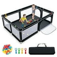 thumbnail image 1 of Parque de Juego para Bebé, Corralito Extra Grande con Puertas, 4 Anillos, Bolas Oceánicas, Bolsa de Transporte, Ventosas Antideslizantes, Malla Transpirable & Visible para Interior y Exterior, 1 of 4