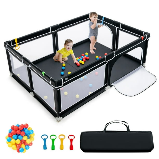 Parque de Juego para Bebé, Corralito Extra Grande con Puertas, 4 Anillos, Bolas Oceánicas, Bolsa de Transporte, Ventosas Antideslizantes, Malla Transpirable & Visible para Interior y Exterior