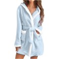 thumbnail image 4 of Robes for Women Bathrobe Hooded Fuzzy Short Robe with Belt and Pockets Long Sleeve Fluffy Robe Fuzzy Cute Warm Robe, 4 of 5