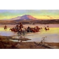 thumbnail image 2 of Russell, Charles Marion 24x17 White Modern Wood Framed Museum Art Print Titled - Fording the Horse Herd, 2 of 4