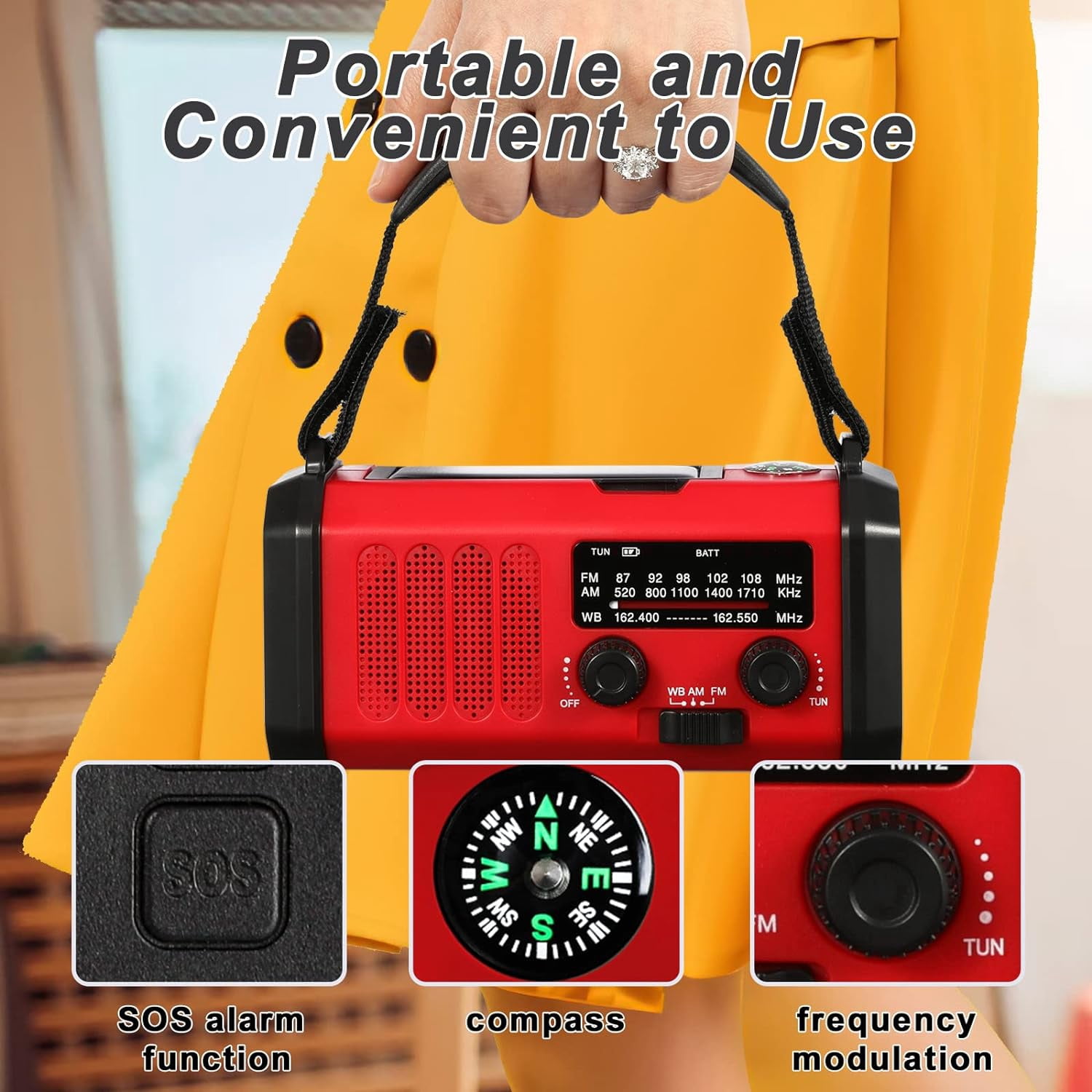 Hand Crank Emergency Radio,  Weather Radio with  Solar Radio,10000mAh Rechargeable Battery Powered, USB-C Charger, Flashlight, SOS Alarm, for Storm, Hurricanes Outdoor Survival Emergencies