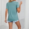 thumbnail image 3 of Afdoent T Shirts For Women Casual Summer V Neck Hollow Gold Lace Stitching Short Sleeve Loose T Shirt Top Tee Shirts For Women Trendy, 3 of 4