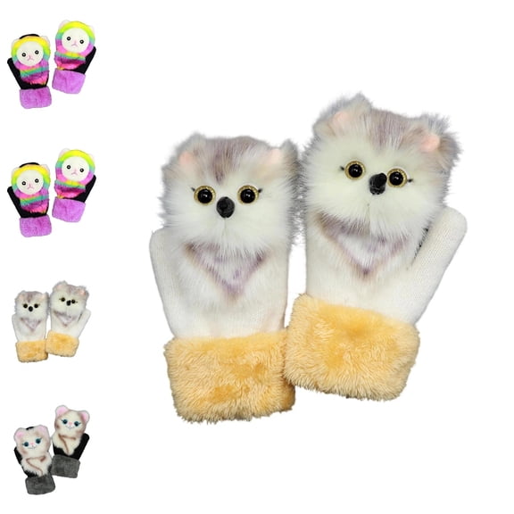 GPOECD Baby Boy Mittens Animal Knitted Lined Soft Warm Cute Design Kids Gloves for Unisex Child Cold Weather Outdoor Handwear