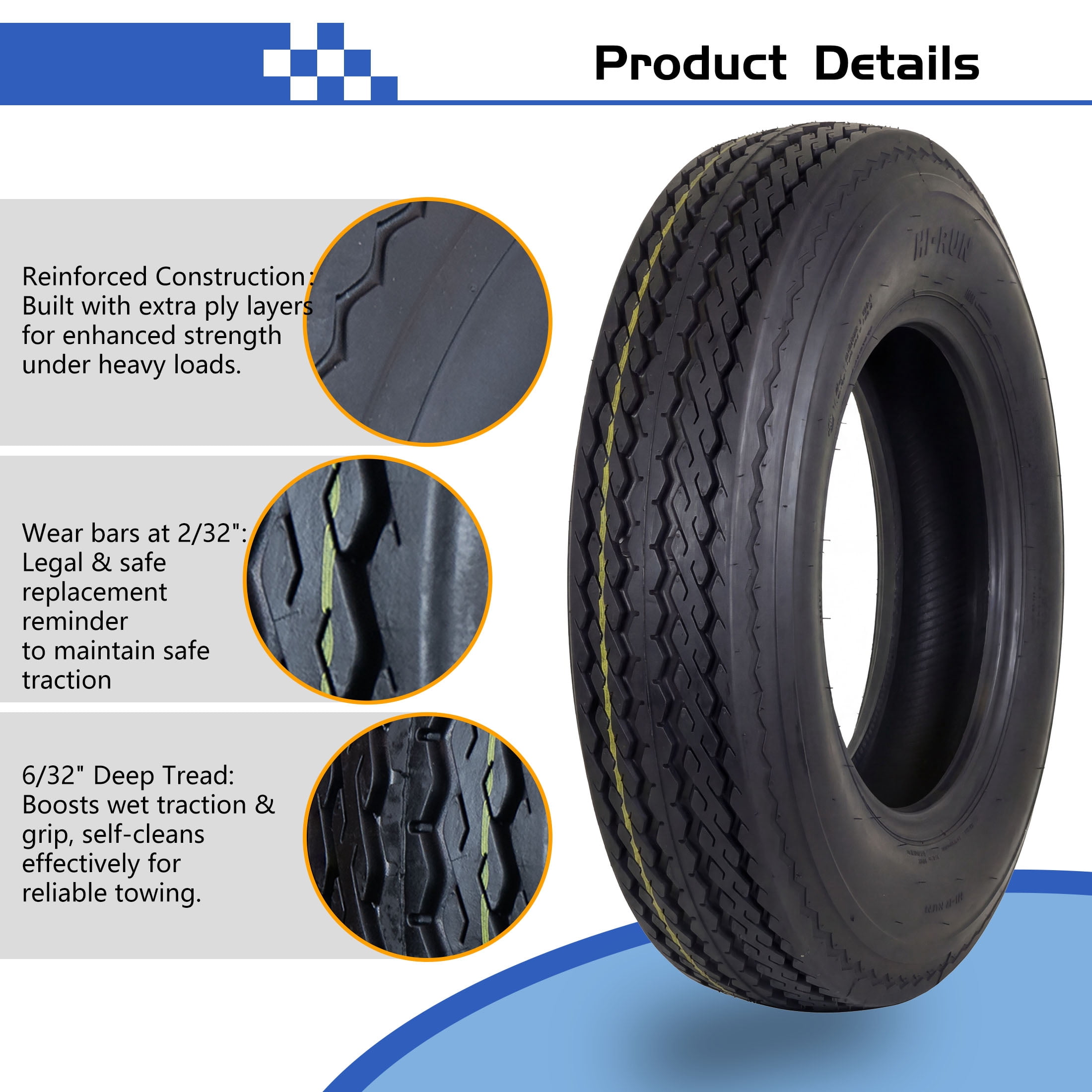 Hi-Run 2 Set SU02 4.80-12 4PR Boat Trailer Tire & 4 Lug on 4" Galvanized Wheel Assembly