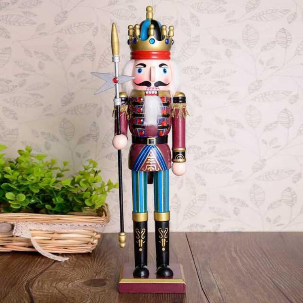 Wooden Christmas Nutcracker Soldier Puppet on Stand for Festival Decoration Gift 30cm Wooden Christmas Nutcracker
