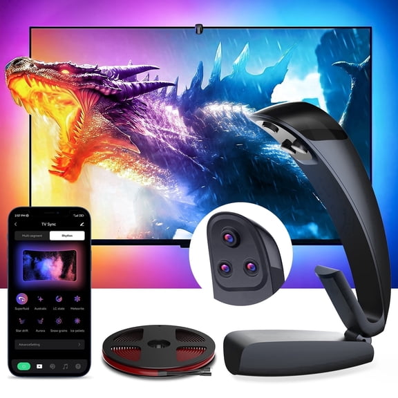 AYEDLOE TV LED Backlight with Screen Sync 3-way Sensor, 14.76Ft Cuttable RGB SLED Strip for 55-65 inch, App Control, Color Changing Lights that Sync with TV for Gaming, Music, Movies, Gifts