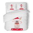 thumbnail image 1 of ABPHQTO Juego de ropa de cama de 3 piezas Hungry Xmas Santa Claus Chihuahua Perro dentro de un tazón vacío Blanco pidiendo comida Funda nórdica con 2 fundas de almohada, 1 of 1