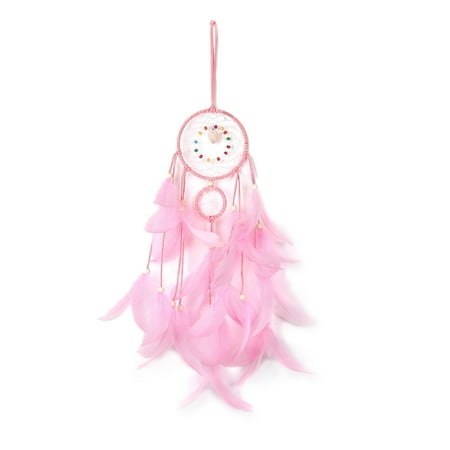 

Creative Spider Web Dream Catcher Home Dream Network Decoration Pendant Car Feather Ornaments(Pink Finished Product with Light)