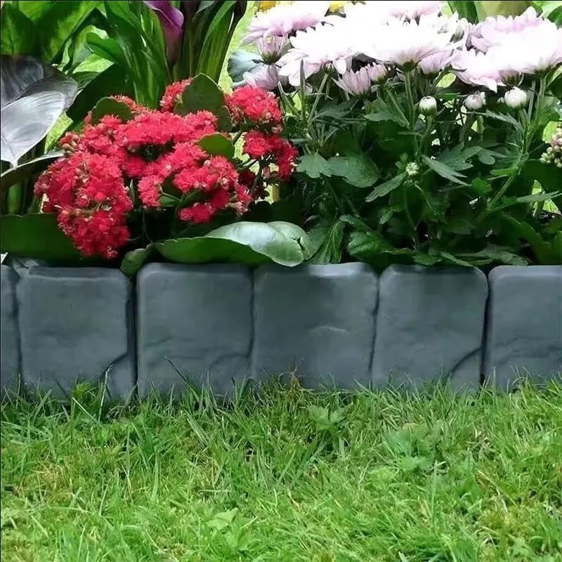DIY Garden Edging Border-20PC/Packs Lawn Fence Plastic Cobblestone Effect Edging Lawn Trimming Garden Patio Decor (Grey)
