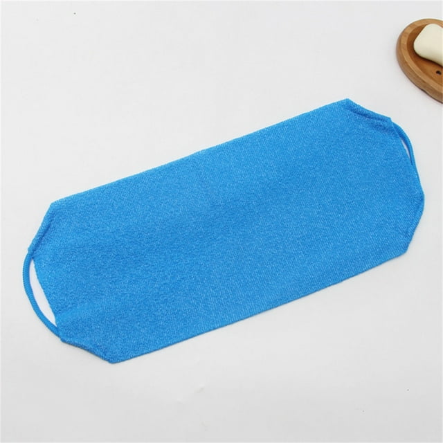WFDC Brosse Exfoliante pour le Dos avec Poignées, Exfoliant pour le Dos en Nylon, Rondelles de Longueur Prolongée, Brosses Exfoliantes, Sangle de Traction Extensible, Débarbouillette Exfoliante, 1 Pcs, Bleu