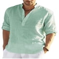 thumbnail image 3 of Chemises à Manches Longues en Lin pour Hommes Blouse Décontractée Solide Top Coton Été, 3 of 3