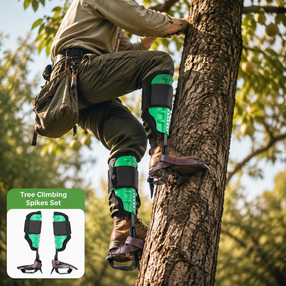 Tree Climbing Spikes Set with adjustable straps spike protectors 350 lb load capacity heavy duty steel construction for tree climbing