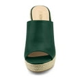 thumbnail image 6 of BLISSFUL STEP Women's Shoes Wedge Heel Open Toe Espadrille Platform Mules Dark Green 6, 6 of 7