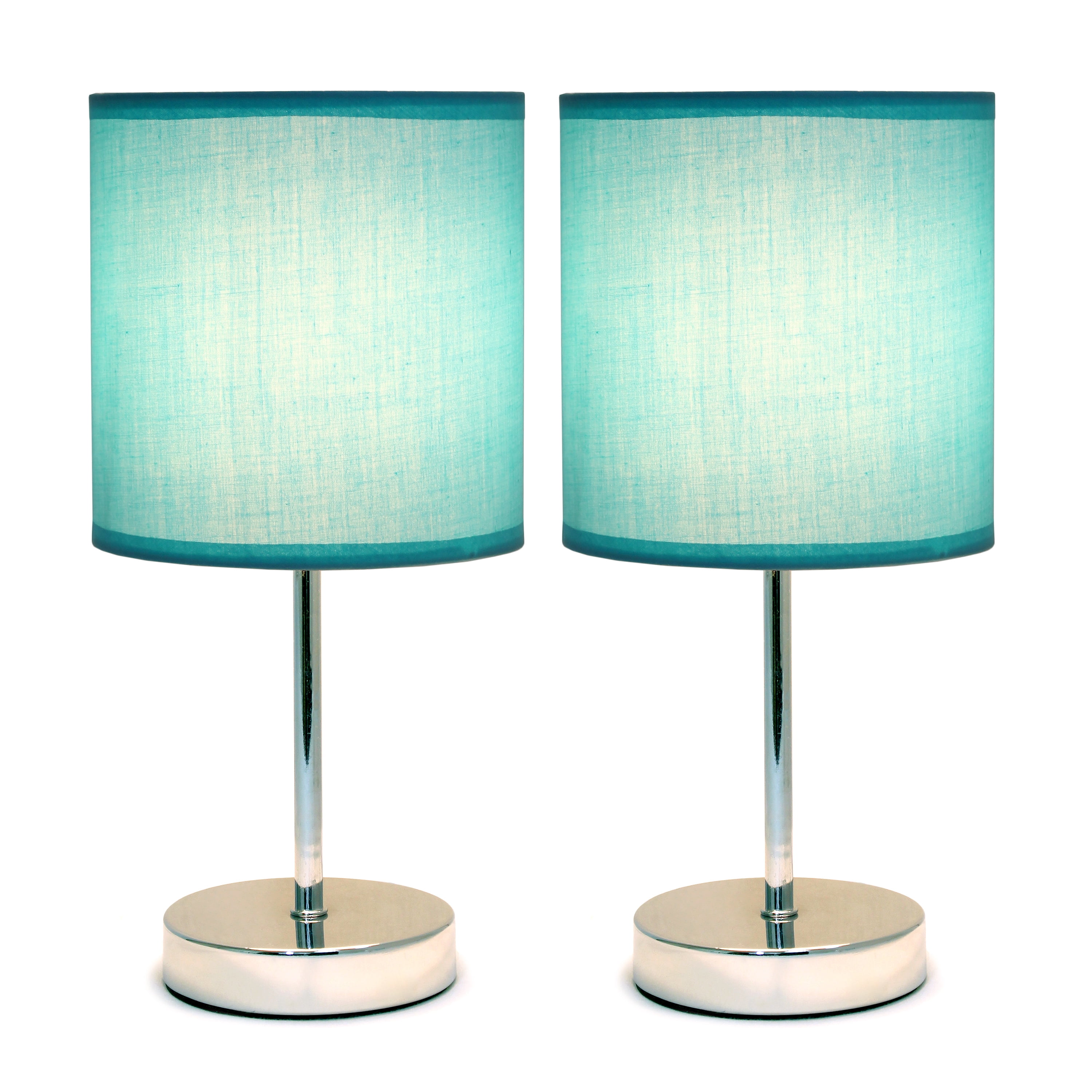 Creekwood Home 11.81" Chrome 2 Pack Petite Metal Stick Table Lamp Set, Blue Shades
