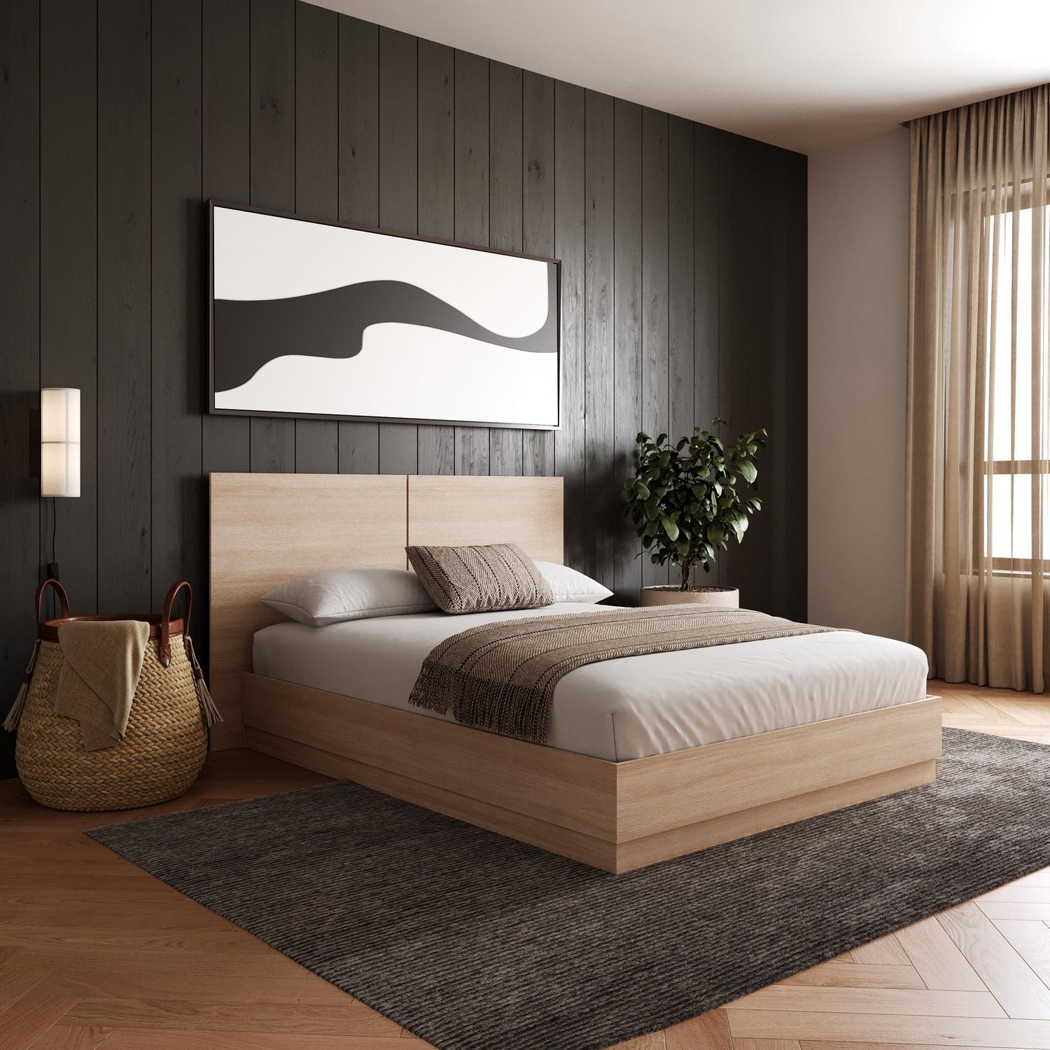 Milano Full Size Platform Bed with Headboard