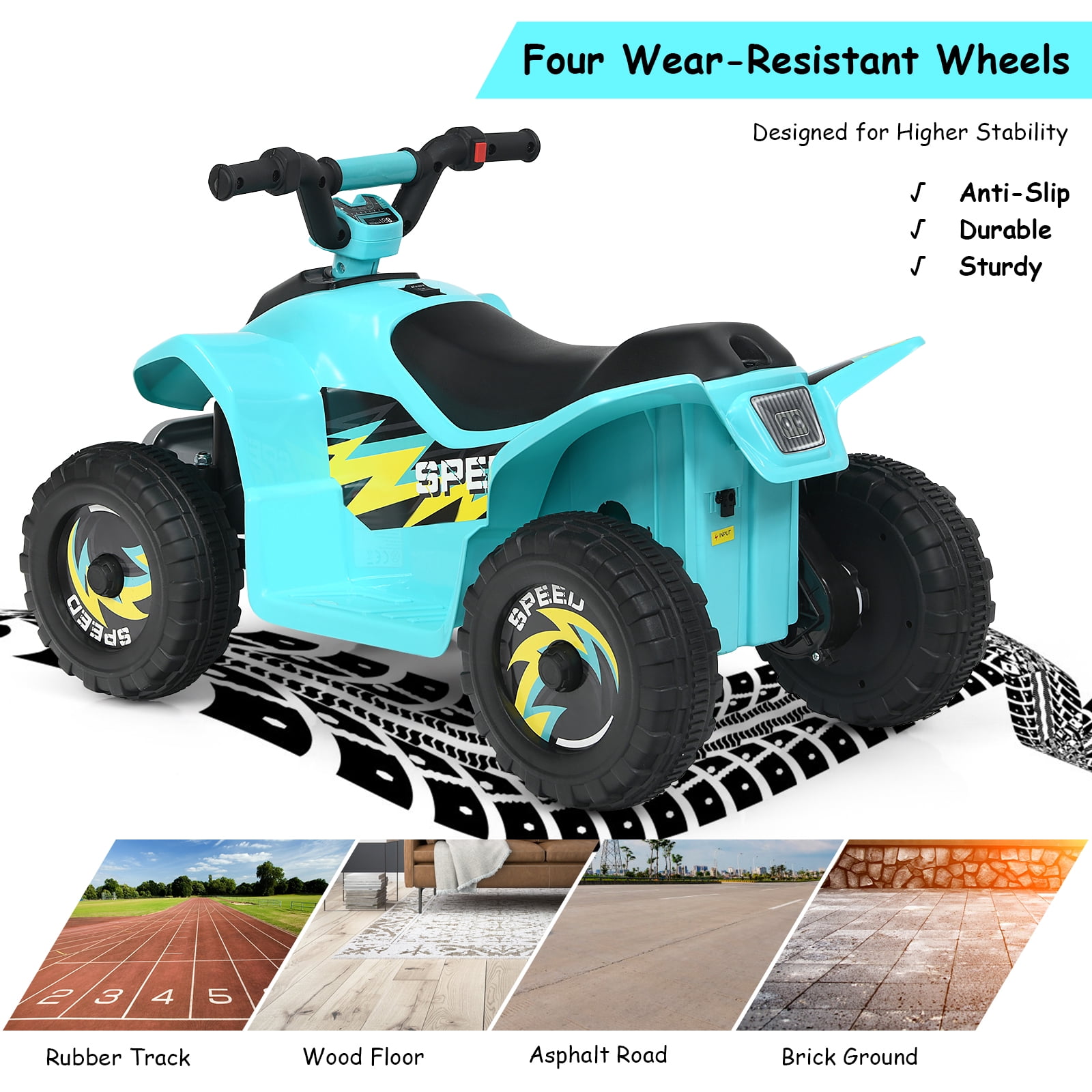 Infans 6V Kids Electric Quad ATV Ride On Toy Car for Toddlers Forward & Reverse Blue