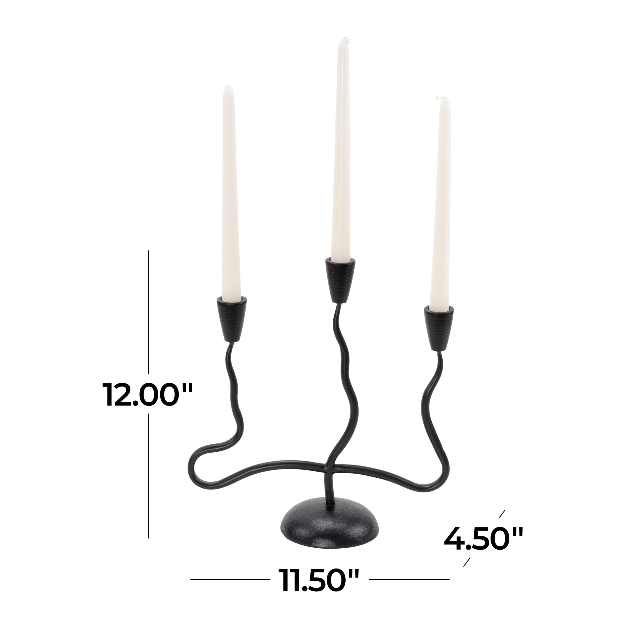 DecMode 3 Candle Black Metal Candle Holder with Round Base