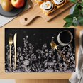 thumbnail image 2 of Black Botanical Placemats Set of 8, Dragonfly Flower Leaf Retro Style Placemats for Dining Table, Place Mats for Kitchen Tabletop, Waterproof Wipeable Dining Table Mats Set, 2 of 9