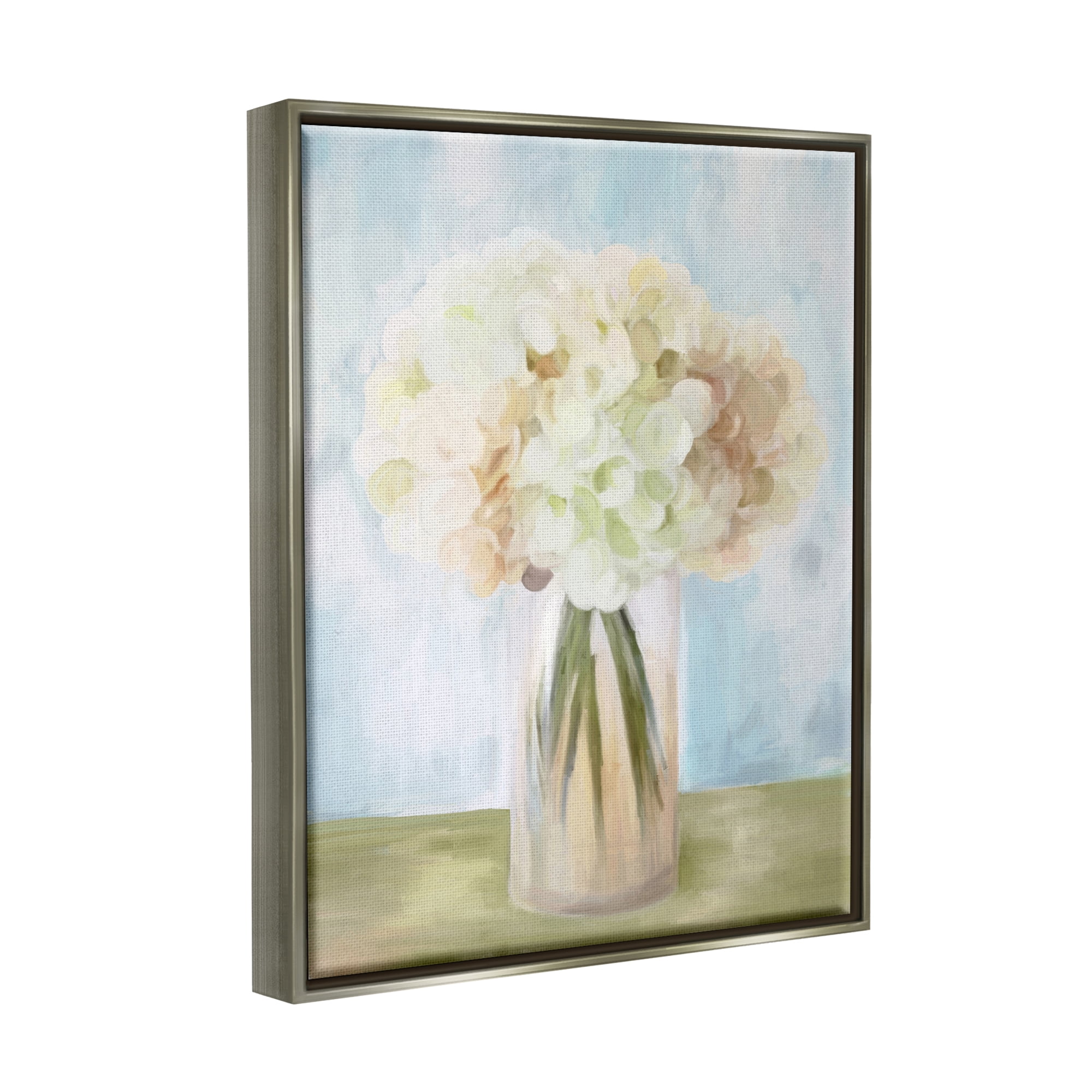 Stupell Industries Muted Hydrangea Bouquet Botanical & Floral Painting Gray Floater Framed Art Print Wall Art, 17 x 21