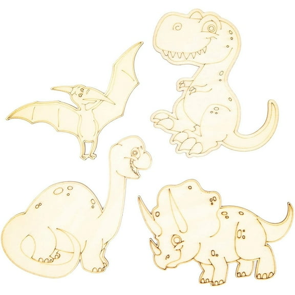 24 Pack Unfinished Wooden Dinosaur Cutouts for Crafts, Wood Slice Pieces to Paint (3.5 x 4.5 Inches)