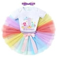 thumbnail image 5 of IBTOM CASTLE Infant Baby Girls Dinosaur Themed Party 1st Birthday Outfit Princess Romper + Tutu Skirt + Headband Clothes Set for Photo Shoot 1 Year Light Purple, 5 of 8