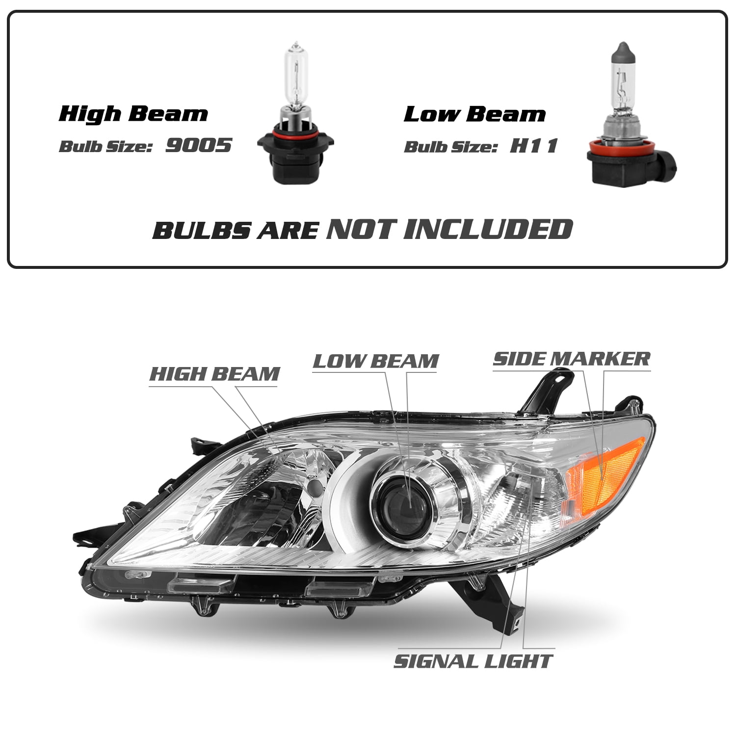 For 2011-2020 Toyota Sienna 4Dr Projector Halogen Headlights Assembly Left+Right