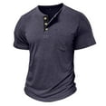 thumbnail image 4 of LIUJUNSHOP Men's Summer Knitted Crew Neck Short Sleeve Pullover T-Shirt Colour Blocking Design Three Buttons Casual Top Navy L, 4 of 6