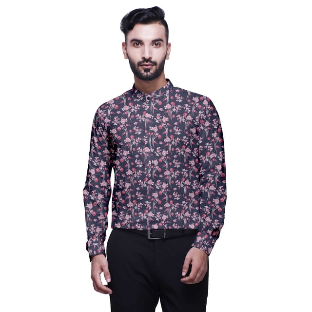 BESTMAN Kurta Courte Imprimée pour Hommes Col Mandarin Indien Vêtements Décontractés