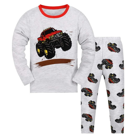 PMVFHDE Boys Outfits&Set Toddler Kids Baby Boys Girls Pajamas Cartoon Cute Print Long Sleeve Top Trousers Outfits Set Boy Clothes Light Gray，2Y