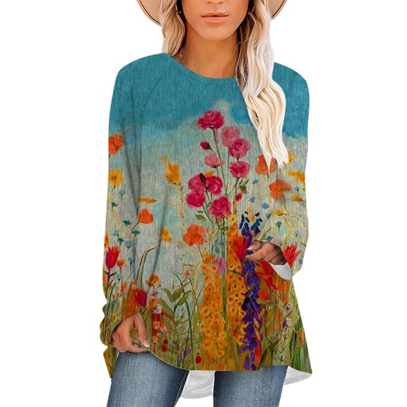 CLOOCL Women Plus Size Blouse Retro Little Red Flower Pattern 3D Printed Female Long Sleeve Woman Fashion Loose Lady Tops