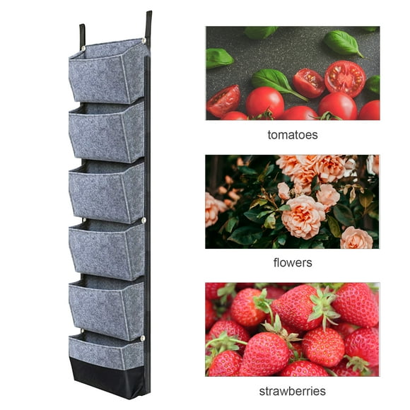 6 Pockets Hanging Planting Bags, Breathable Vertical Gardening Flower Pots Planter, Growing Bags for Tomatoes, Strawberries