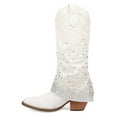 thumbnail image 2 of FSJ Women Western Fold Over Cowboy Knee High Boots Sparkly Rhinestone Round Closed Toe Chunky Mid Heel Boots Cowgirl Casual Shoes Size 8 White, 2 of 4