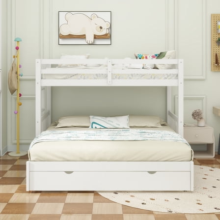 Twin over Pull-out Bunk Bed with Trundle, White