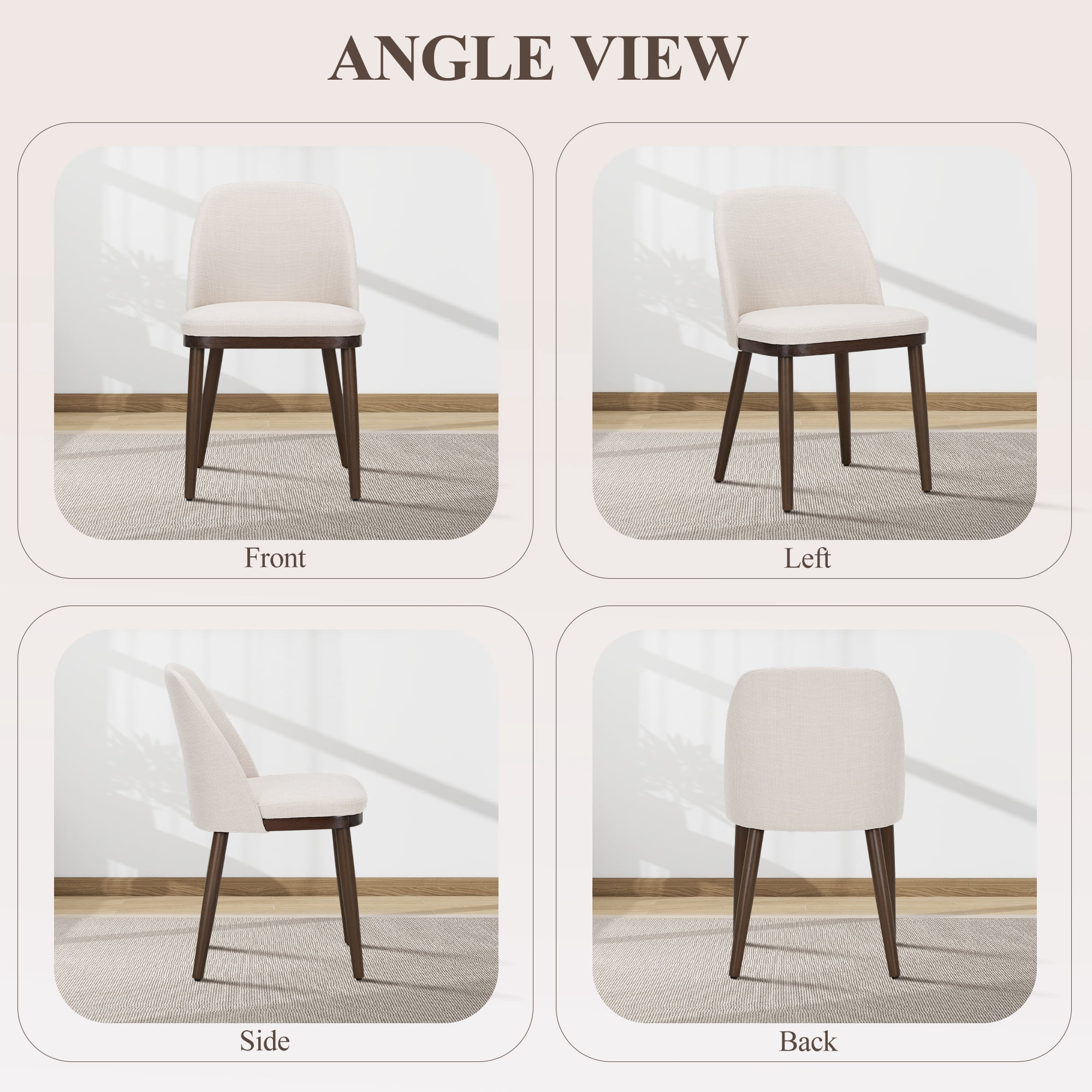 Modern Upholstered Dining Chairs Set of 2 — Fabric Padded Side Chairs with Solid Wood Legs for Kitchens and Dining Rooms, Beige